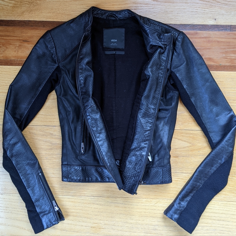 VEDA leather moto jacket